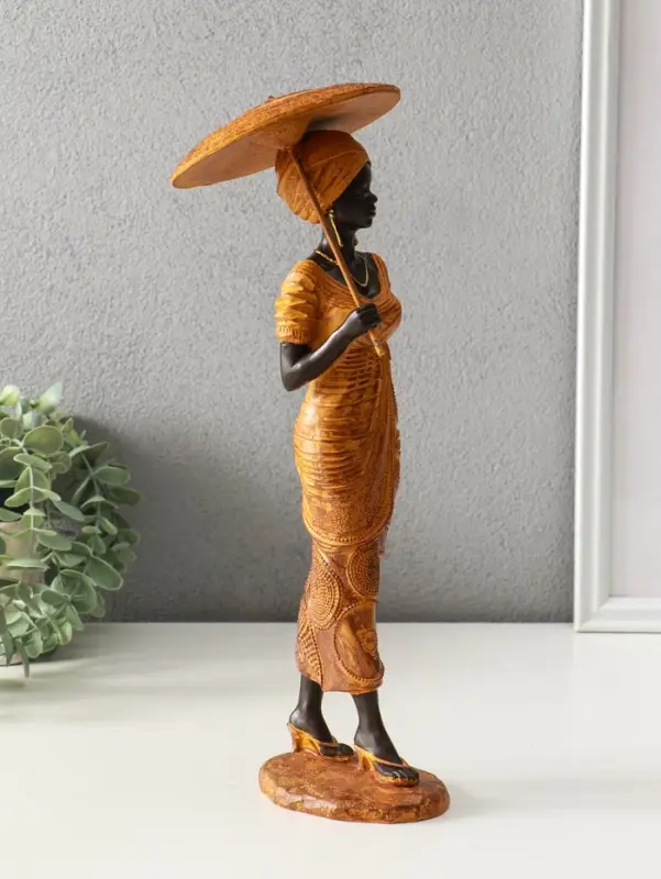 Сувенир полистоун "Африканка в горчичном наряде с зонтом" 11,5х11,5х36,5 см