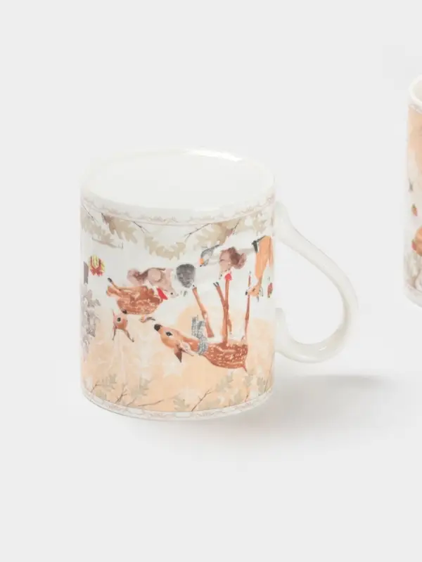 Набор кружек новогодних &laquo;Лесное чудо&raquo;, 2 шт., 220 мл, керамика, подарочная упаковка, бежевый