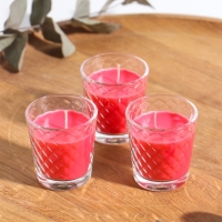 Свеча ароматическая в стакане (набор 3 шт) по 50 мл, 10 ч, 32 гр, ЗЕМЛЯНИКА