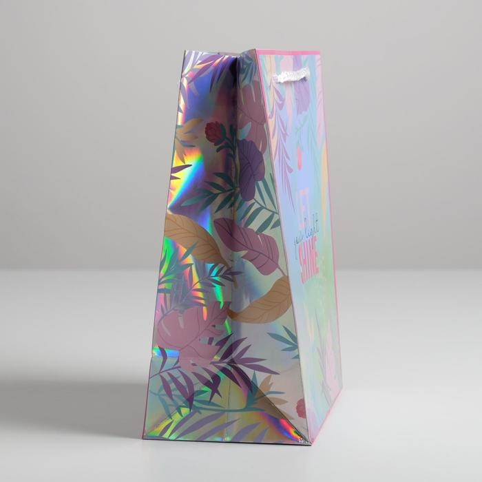 Пакет подарочный голографический, упаковка, Let your light shine, 18 х 23 х 10 см