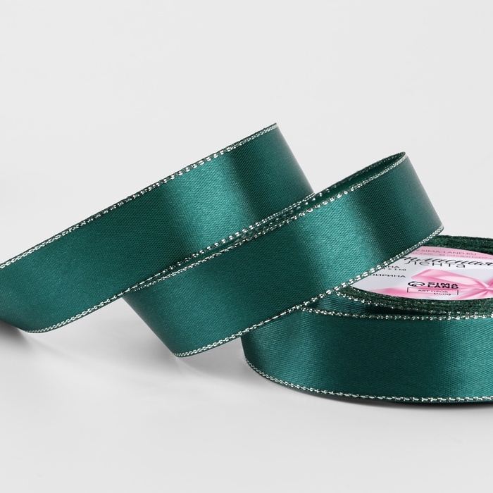 Лента атласная «Серебряные нити», 25 мм × 23 ± 1 м, цвет изумрудный №70 Лента атласная «Серебряные нити», 25 мм × 23 ± 1 м, цвет изумрудный №70