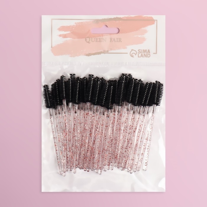 Набор щёточек для бровей и ресниц, 9,5 см, 50 шт, цвет чёрный/красный/прозрачный Набор щёточек для бровей и ресниц, 9,5 см, 50 шт, цвет чёрный/красный/прозрачный