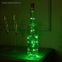 Гирлянда &laquo;Нить&raquo; 1 м роса с пробкой, IP20, серебристая нить, 10 LED, батарейки LR44х3 (в комплекте), свечение зелёное