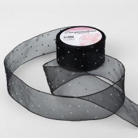 Лента капроновая, со стразами, 38 мм &times; 9,1 &plusmn; 0,5 м, цвет чёрный