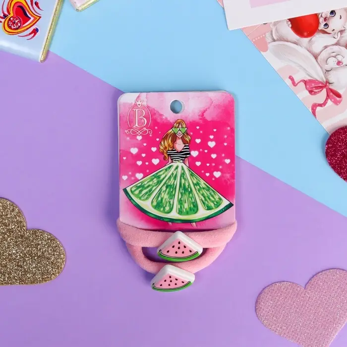 Резинка для волос &laquo;Летнее настроение&raquo;, набор 2 шт., арбуз, 3.5 см, розовая