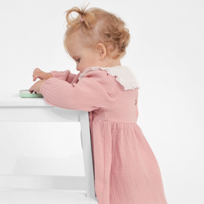 Платье с воротничком Крошка Я Муслин, 74-80, пудровый