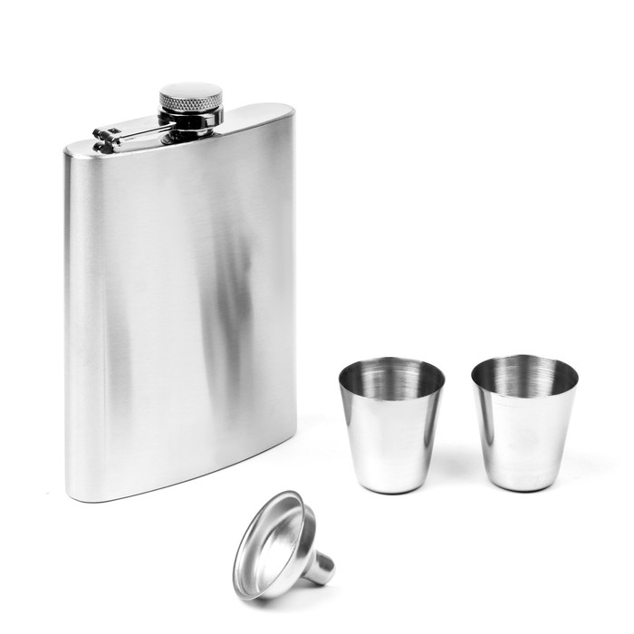 Подарочный набор 4 в 1: Фляжка 240 мл, рюмка 30 мл, воронка, 2.5 x 3.5 см