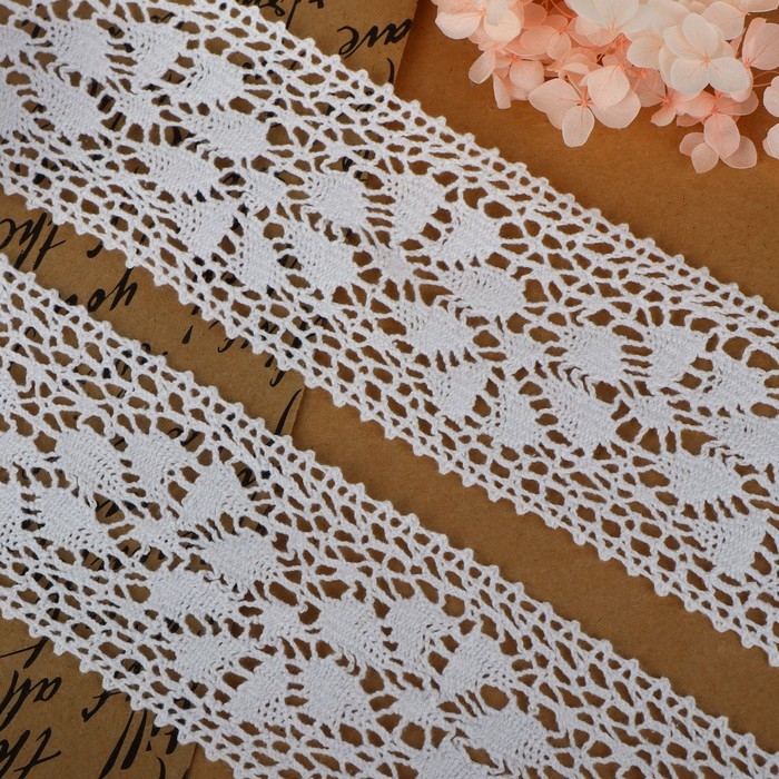 Кружево вязаное, 60 мм &times; 10 &plusmn; 1 м, цвет белый