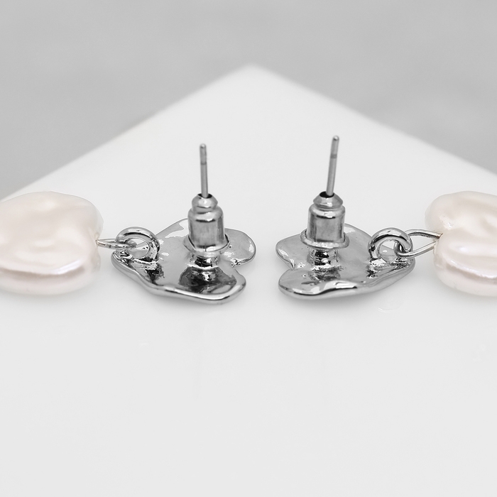Серьги с жемчугом &laquo;Сердца&raquo; трио, цвет серебро