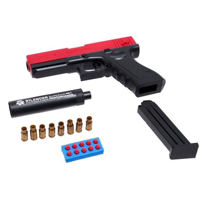 Пистолет «Высшая лига», с гильзами, стреляет мягкими пулями, цвет красный Пистолет «Высшая лига», с гильзами, стреляет мягкими пулями, цвет красный