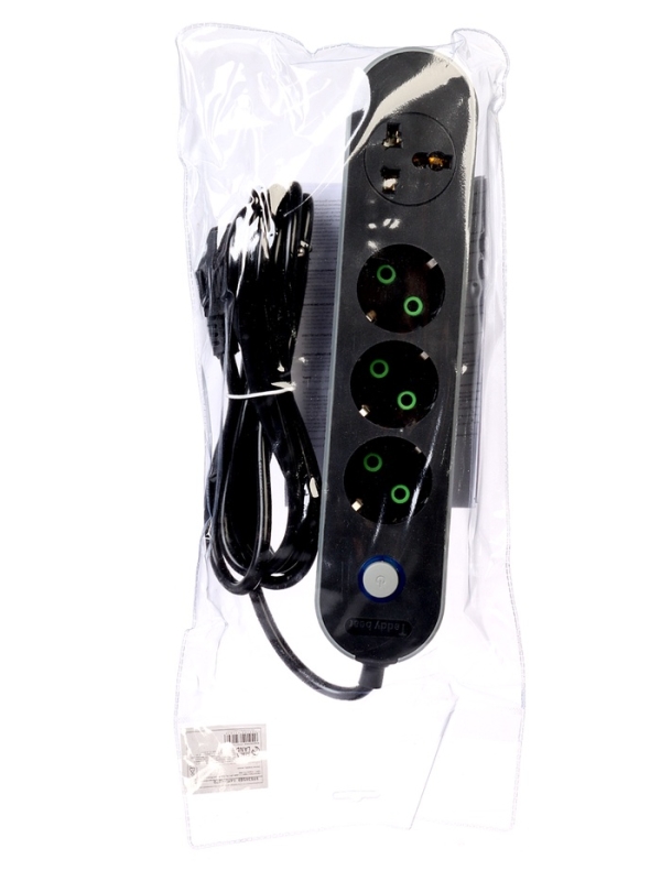 Удлинитель 3 евро + 1 унив. роз, 3м, 1300 Вт, 3х0.75 мм2, с з/к, с выкл.