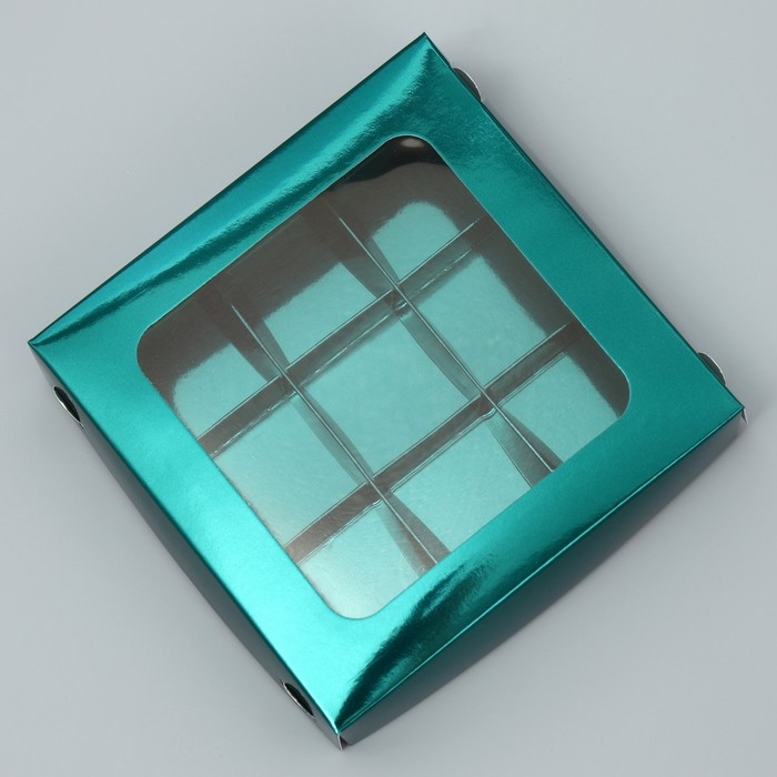 Коробка для конфет, кондитерская упаковка, 9 ячеек, &laquo;Изумрудная&raquo;, 14.7 х 14.7 х 3.5 см