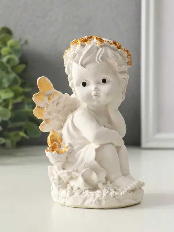 Фигура "Ангел в цветах", размер 13х8 см, цвет белый с росписью