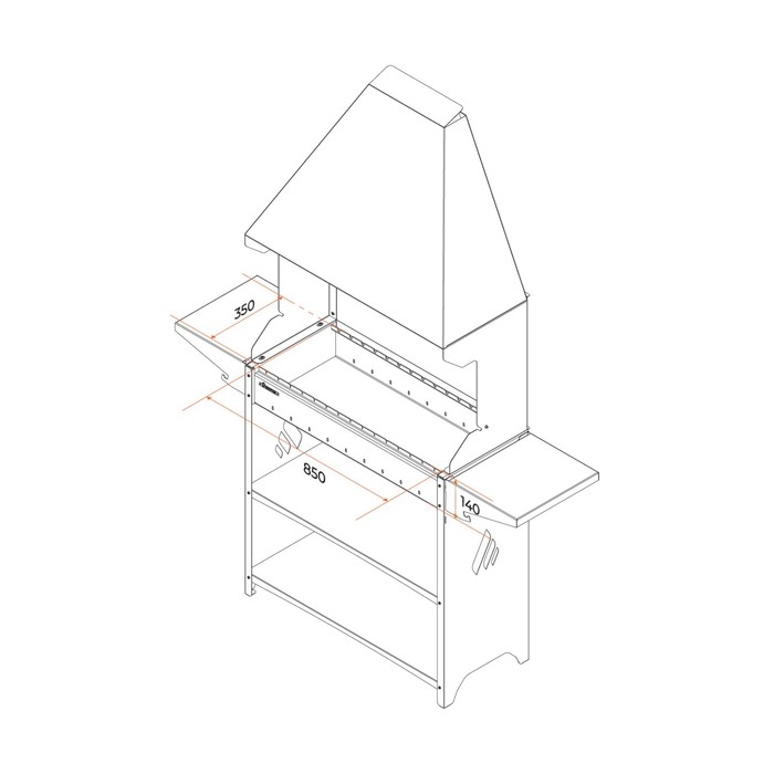 Мангал Professional Standart Zont PSZ3000, 158.2×41.2×207.9 см, 3 мм, полки, с крышей Мангал Professional Standart Zont PSZ3000, 158.2×41.2×207.9 см, 3 мм, полки, с крышей