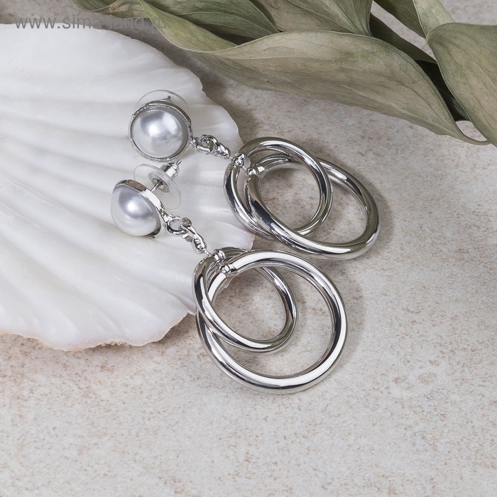 Серьги с жемчугом &laquo;Вечность&raquo;, цвет белый в серебре