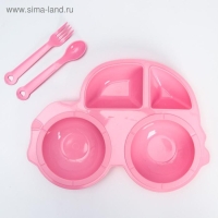 Тарелка Крошка Я в наборе вилка, ложка, цвет МИКС