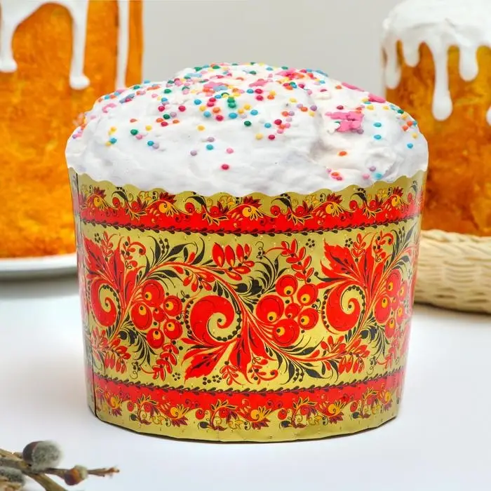 Форма бумажная для кулича Деко-про &laquo;Хохлома&raquo;, 13.4&times;10 см, МИКС