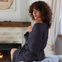 Халат вафельный женский удлинённый Этель "Boho" размер 42-44, цвет тёмно-серый, 100% хлопок, 290 г/м2