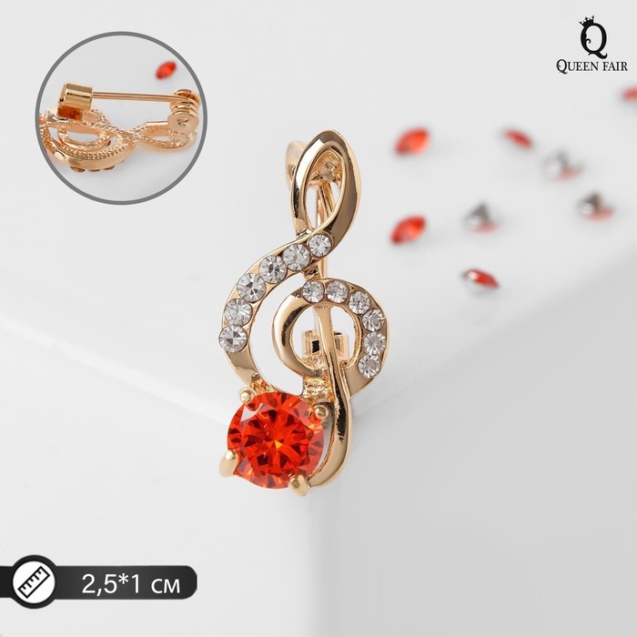 Брошь &laquo;Скрипичный ключ&raquo; мини, вдохновение, цвет бело-красный в золоте