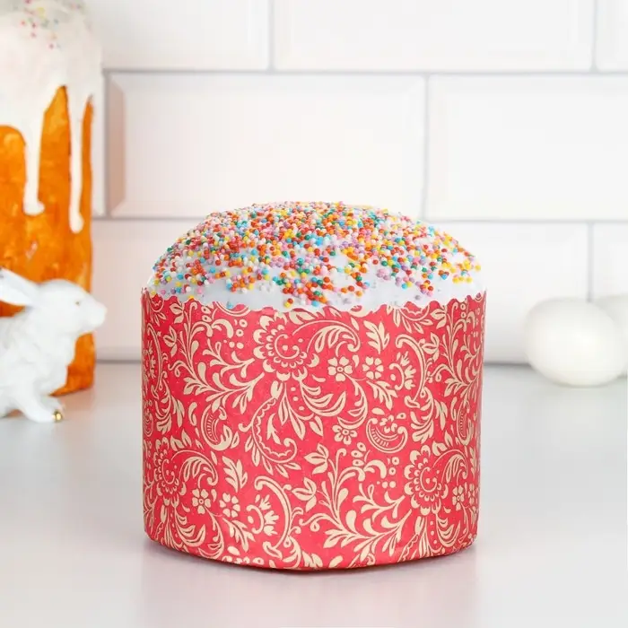 Форма бумажная для кекса, маффинов и кулича &laquo;Флора красная&raquo;, 124&times;90 мм