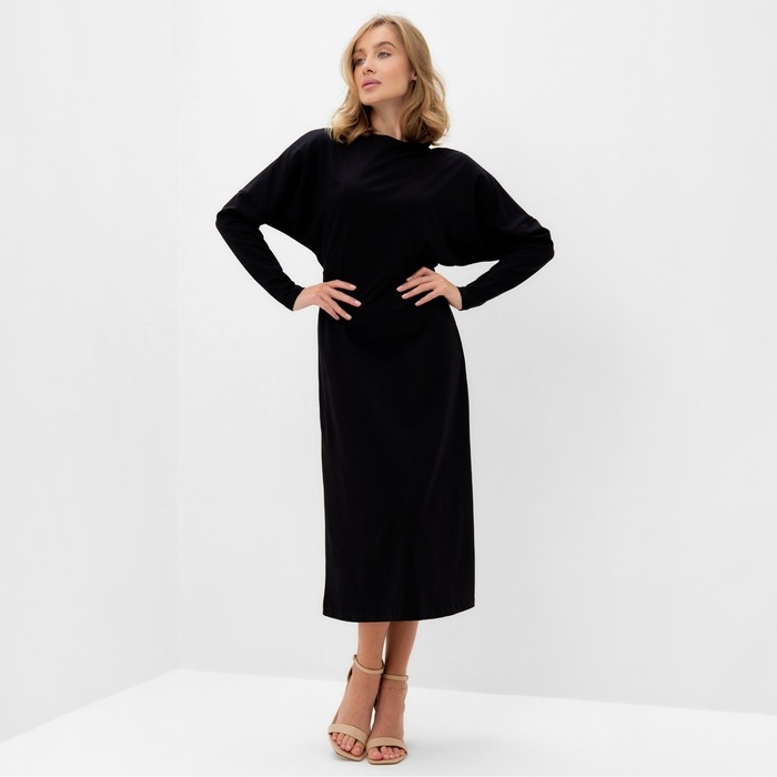 Платье женское трикотажное MINAKU: Basic line цвет черный, р-р 46 Платье женское трикотажное MINAKU: Basic line цвет черный, р-р 46