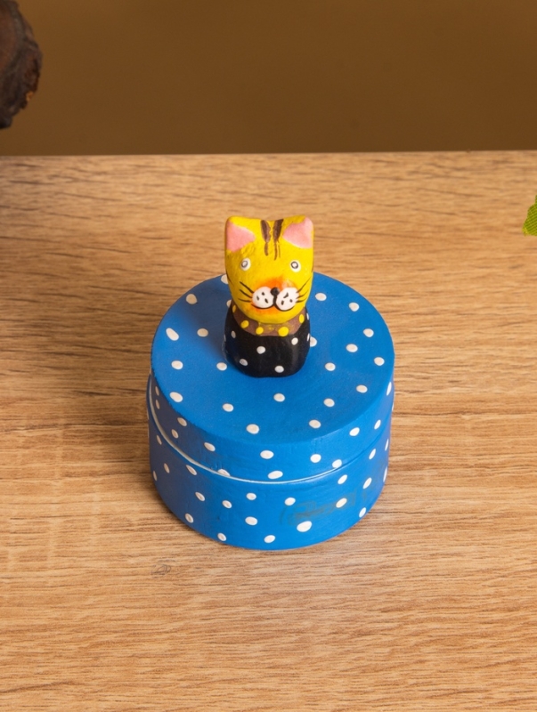 Сувенирная шкатулка &laquo;Котик&raquo;, 5&times;5&times;7.5 +/- см, дерево, синяя