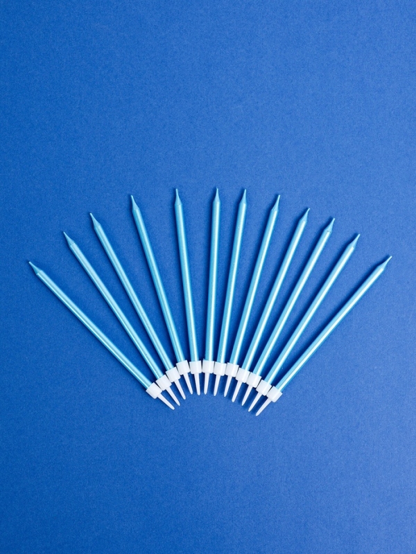 Свечи для торта "Ройс", 12 шт, голубой металлик