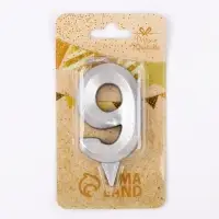 Свеча в торт &laquo;Цифра 9&raquo;, серебряная, 6.5 см