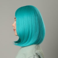 Парик искусственный, с чёлкой, имитация кожи, 30 см, цвет бирюзовый(#SHT127)