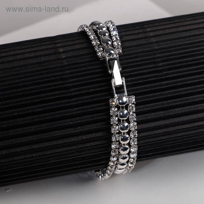 Браслет со стразами &laquo;Сияй&raquo; нить кругами, цвет белый в серебре, 18 см