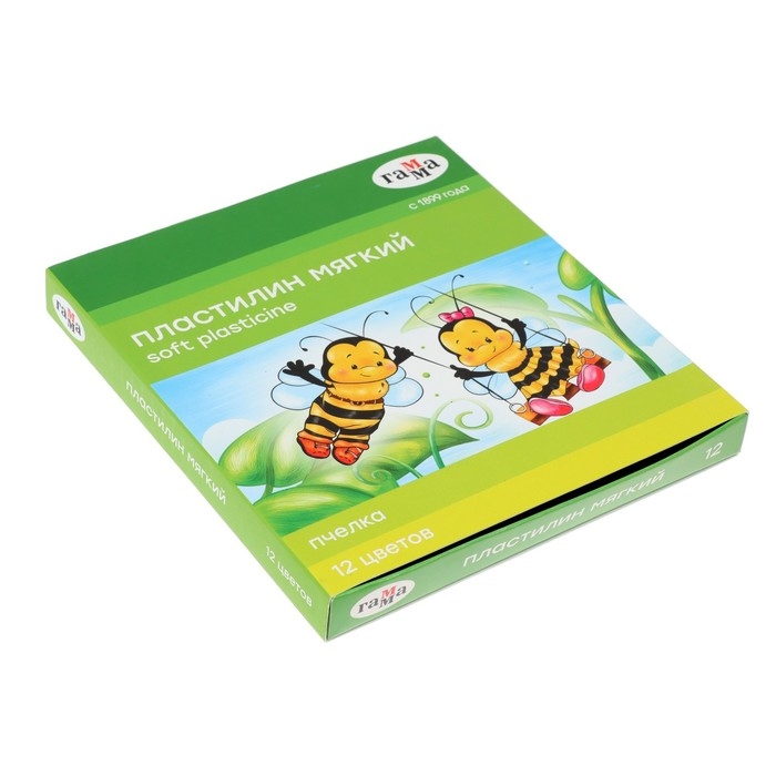 Пластилин мягкий (восковой), 12 цветов, 180 г, Гамма Пластилин мягкий (восковой), 12 цветов, 180 г, Гамма "Пчелка", со стеком