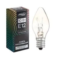 Лампа накаливания, 10 Вт, E12, 220 В, для ночников и гирлянд, прозрачная