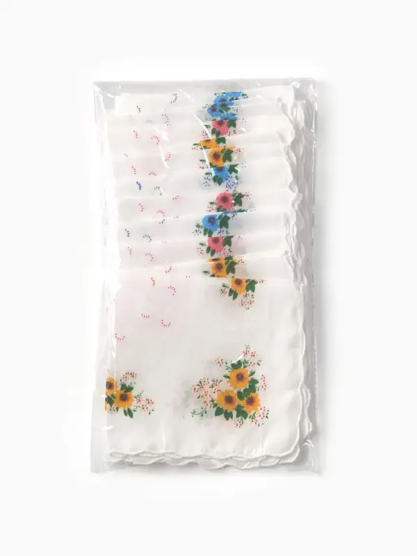 Платки носовые женские Экономь и Я "Полянка" 30*30 см, (набор 12 шт), рис. МИКС,100% пэ