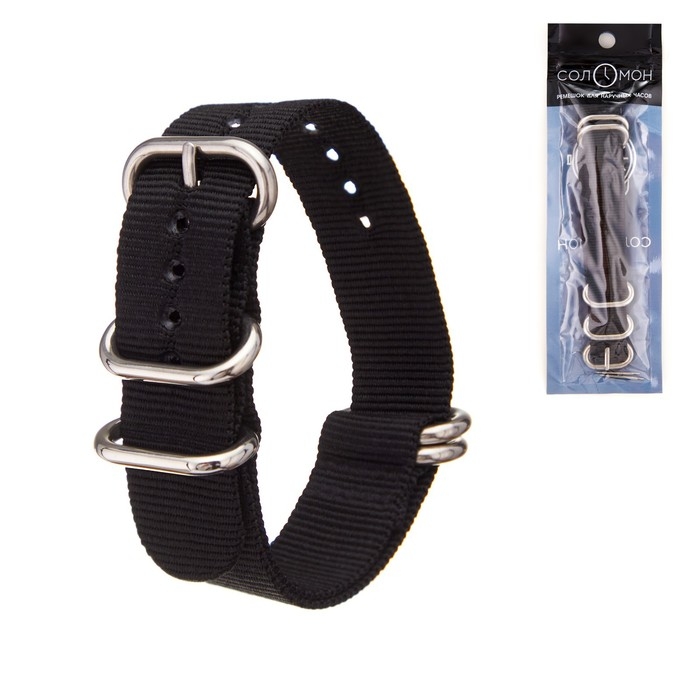 Ремешок для часов Ремешок для часов "Соломон", 20 мм, l-27 см, черный