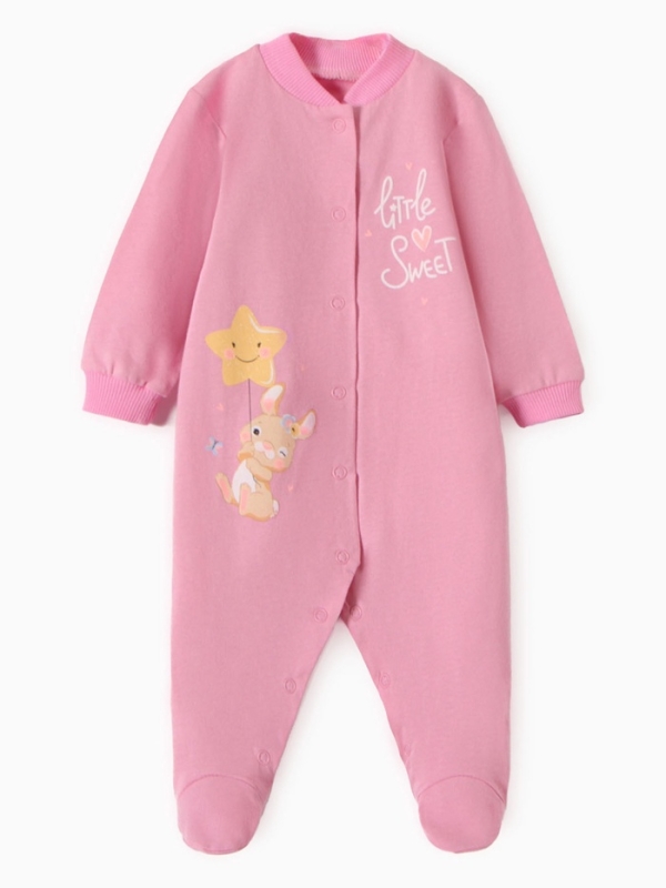 Комбинезон детский с закрытыми ножками "Зайка", цвет розовый, рост 56