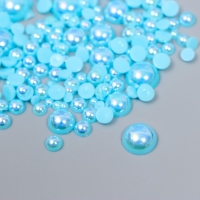 Декор для творчества пластик "Половинки бусин. Ярко-голубой перламутр" d=3-10мм, набор 10 гр
