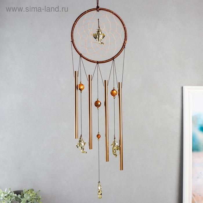 Музыка ветра+ловец снов "Голова Ганеши в круге" 4 трубки 52 см