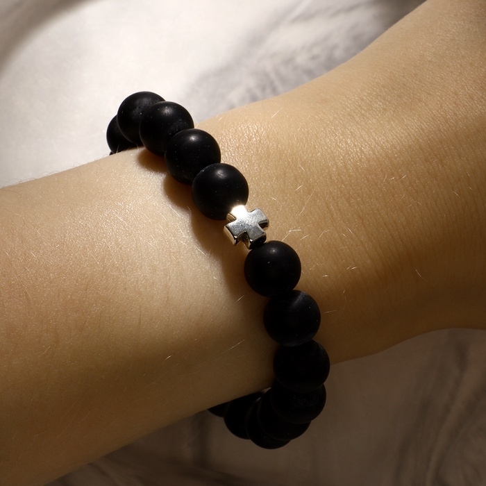 Чётки - браслет шар №10 &laquo;Шунгит&raquo; 19 бусин с крестиком