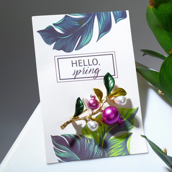 Брошь &laquo;Ветвь гранатовая&raquo;, цветная в золоте