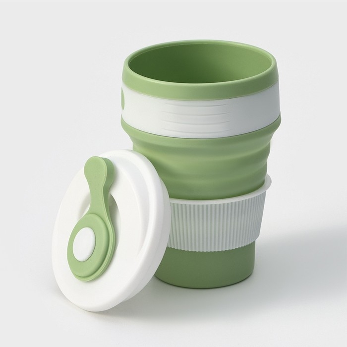 Стакан складной с крышкой Доляна «С собой», 350 мл, 8,5×14 см, цвет фисташковый Стакан складной с крышкой Доляна «С собой», 350 мл, 8,5×14 см, цвет фисташковый