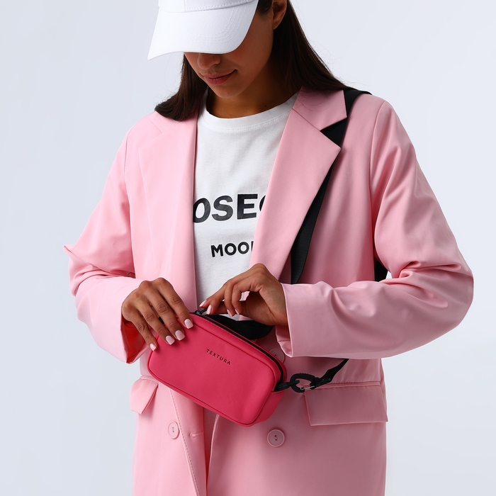 Сумка женская на молнии, TEXTURA, маленький размер, длинный ремень, цвет фуксия