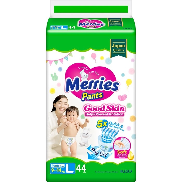 Подгузники-трусики Merries Good Skin, L 9-14 кг, 44 шт Подгузники-трусики Merries Good Skin, L 9-14 кг, 44 шт