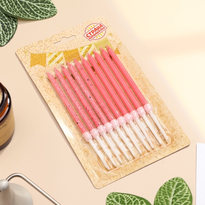 Свечи для торта "Блестящая вечеринка", 10 шт, розовые