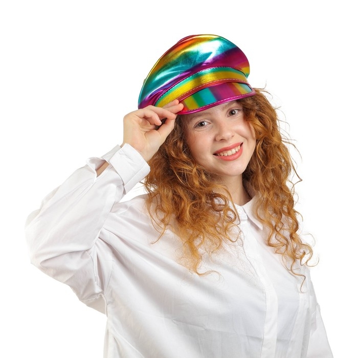 Карнавальная шляпа &laquo;Фуражка&raquo; радужная, с пайетками, р. 56&ndash;58