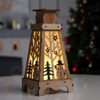 Светодиодная фигура &laquo;Снеговик в лесу&raquo; 13.5 &times; 19 &times; 13.5 см, дерево, батарейки LR1130х3, свечение тёплое белое