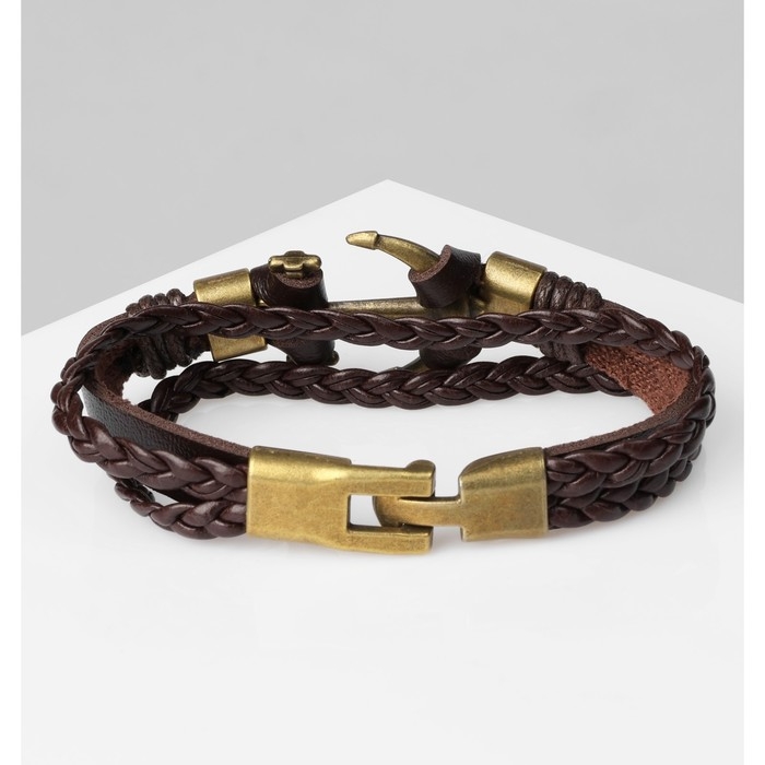 Браслет унисекс &laquo;Магия знаков&raquo; якорь, цвет коричневый с чернёным золотом, 18 см