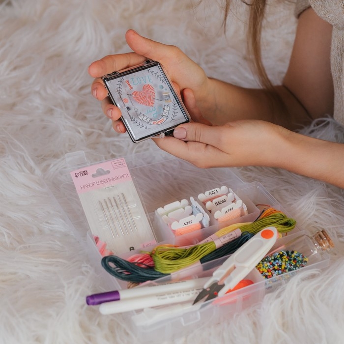 Органайзер для рукоделия, со съёмными ячейками, 24 отделения, 19,5 &times; 13,5 &times; 3,5 см, цвет прозрачный