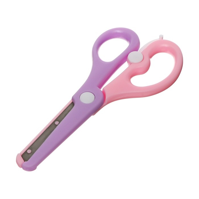 Ножницы пластиковые 13 см, фиксатор, с металлическими лезвиями и закруглёнными концами, безопасные, МИКС