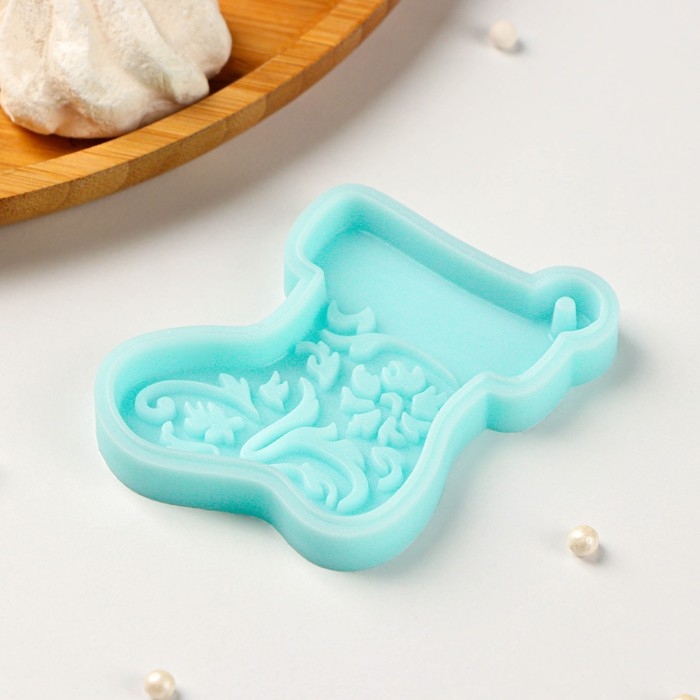 Силиконовый молд &laquo;Новогодний носок&raquo;, 7&times;6&times;0,8 см, цвет бирюзовый