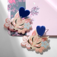 Серьги &laquo;Япония&raquo; лисичка с цветами, цветные в серебре